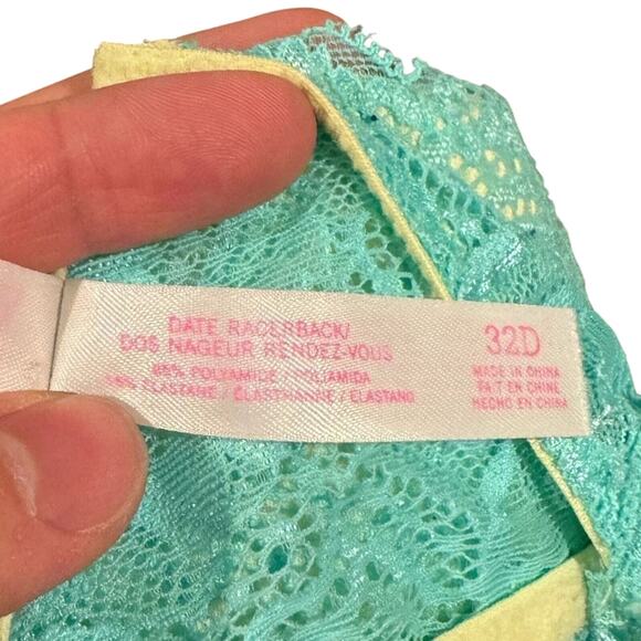 VS PINK Blue Lace Racerback Lightly Padded Bra Size 32D Date Racerback - Picture 6 of 7